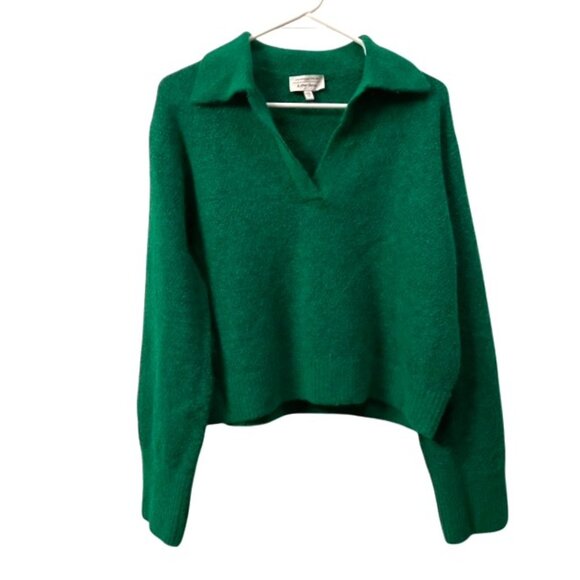& Other Stories V-Neck Collared Wool Blend Sweater Green Size Small Preppy - Picture 1 of 12